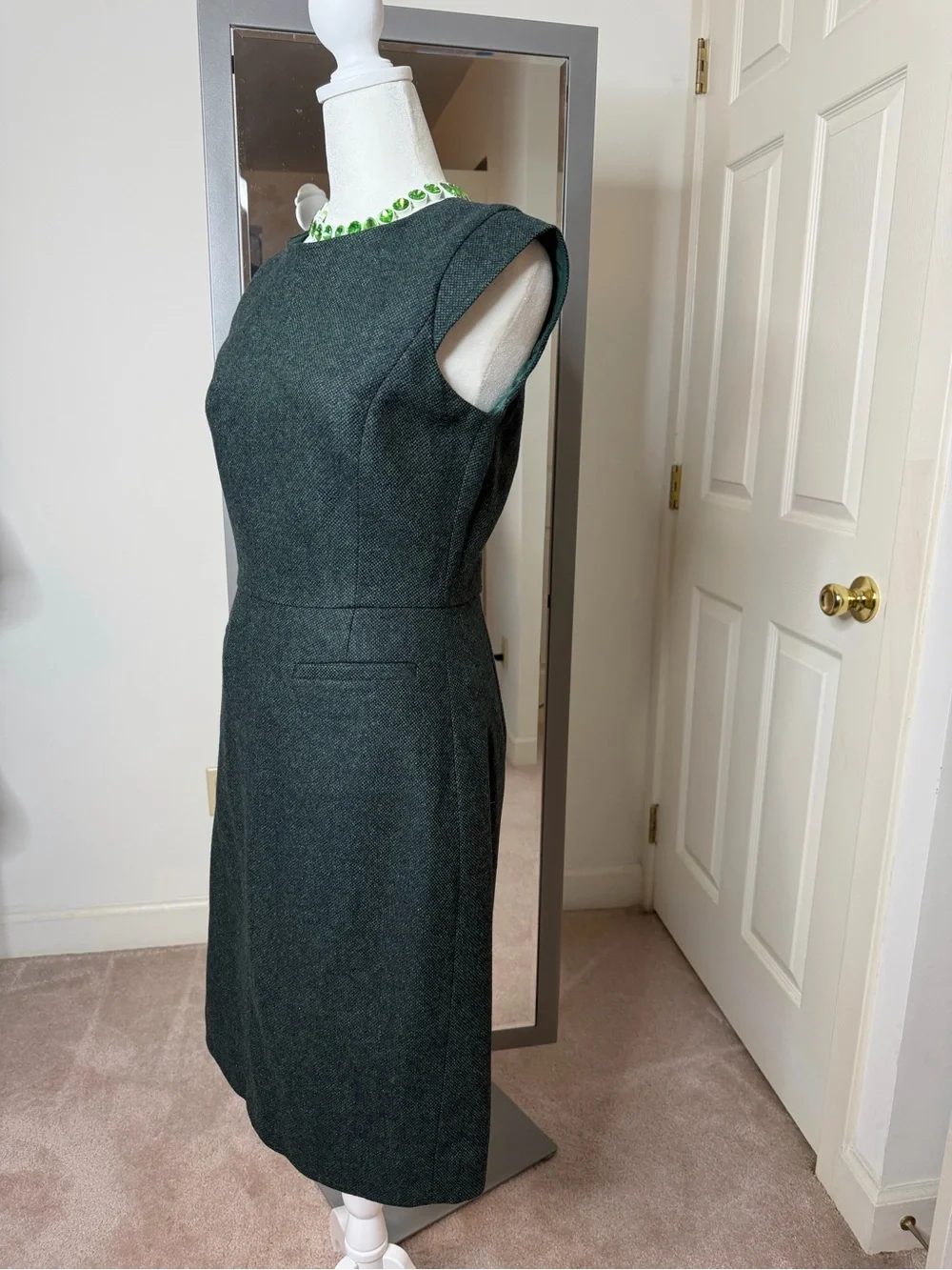 J. Crew Forest Green Cap-Sleeve Sheath Dress